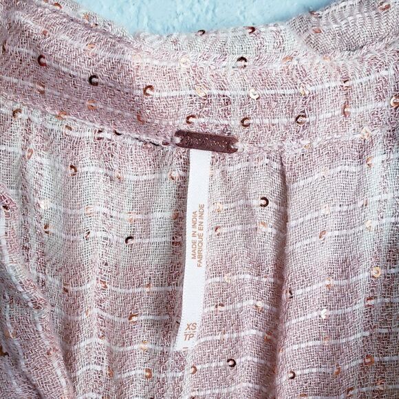 Free People Fearless Love Woven Plaid Sequin Oversized Long Sleeve Top - Picture 5 of 8